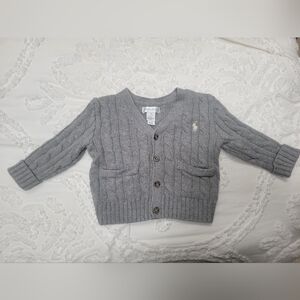 Ralph Lauren Baby Boy 12 Month Grey Gray Cableknit Cardigan Sweater